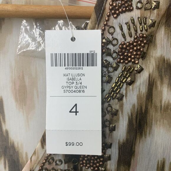 Chicos Ikat Illusion Isabella Beaded Sheer Tunic Blouse Womens XXL 20/22 NWT $99 - Picture 5 of 11